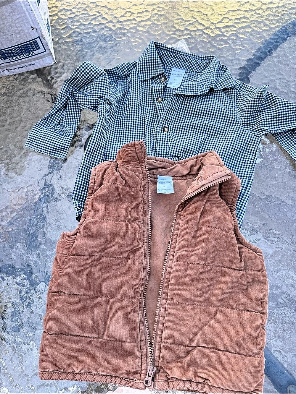 carter's Gingham Vest & Shirt Set in Brown & Blue 9M Like New
